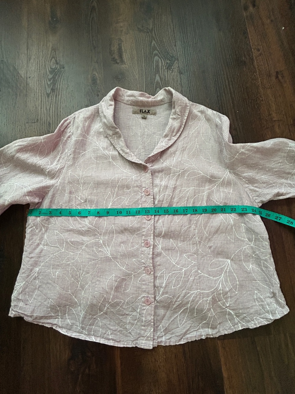 FLAX 100% Linen Pink Lavender Leaf Print Button Front Top Size 1G XL - Picture 8 of 8